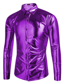 Metallic Disco Shiny Button Nightclub Party Shirt (US Only) Shirts coofandy Purple S 
