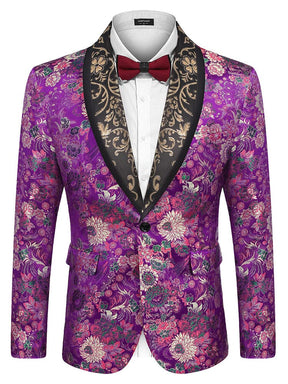 Luxury Floral Tuxedo Embroidered Blazer (US Only) Blazer coofandy Purple S 