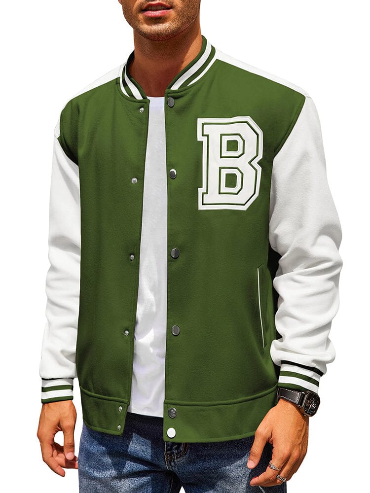 Stylish Letter Baseball Varsity Jackets (US Only) Jackets coofandy Army Green S 