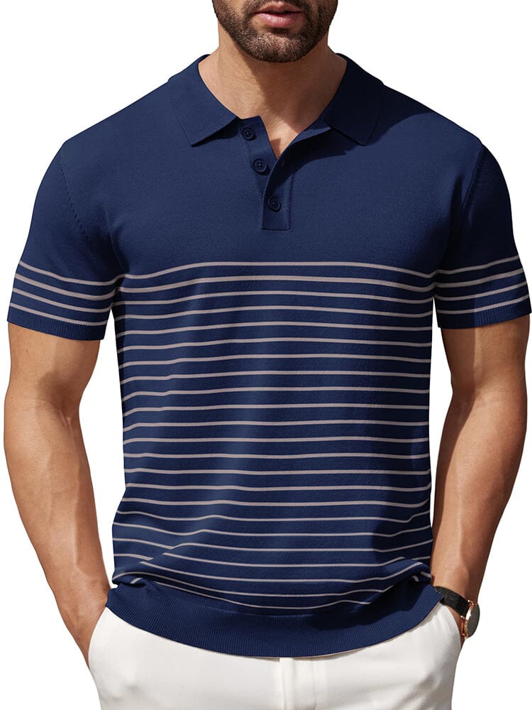 Casual Stripe Knit Polo Shirt (US Only)
