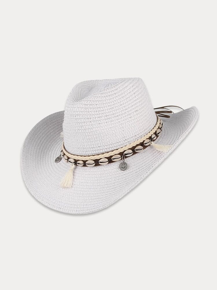 Stylish Wide Brim Woven Straw Hat Hat coofandy White F(56-58) 