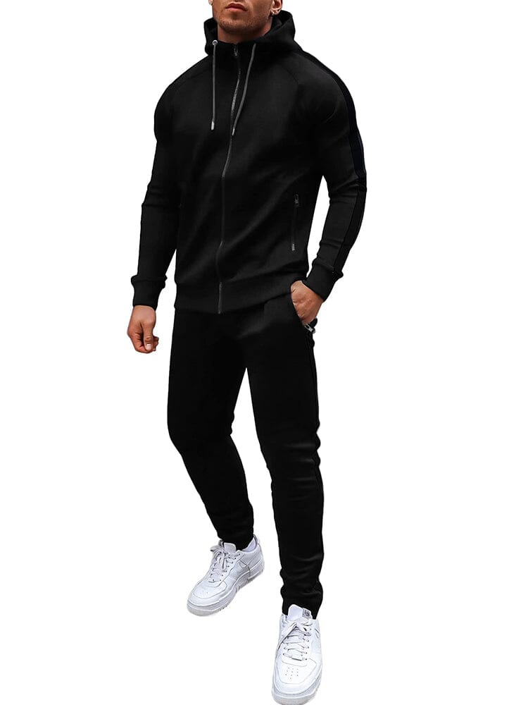 Casual 2-Piece Jogger Tracksuit Set (US Only) Sports Set coofandy Black S 