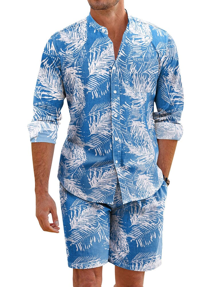 Casual 100% Cotton Graphic Shirt Sets (US Only) Beach Sets coofandy Blue S 