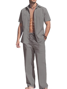 Casual Solid Holiday Linen Set (US Only) Sets coofandy Grey S 