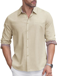 Classic Casual Plaid Splicing Shirt (US Only) Shirts coofandy Light Khaki S 