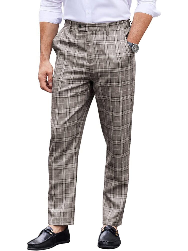 Casual Plaid Suit Pants (US Only) Pants coofandy Khaki S 