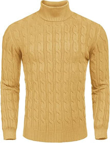 Slim Fit Turtleneck Twisted Knitted Pullover Sweater (US Only) Sweaters COOFANDY Store Light Yellow XS 