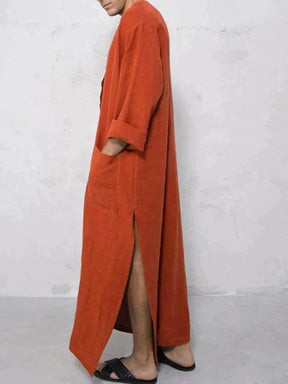 Long Cotton Linen Style Slit Shirt Robe coofandystore 