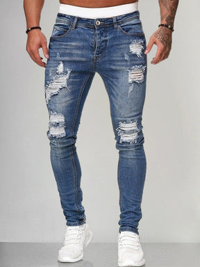 Slim Fit Torn Jeans Pants coofandystore Blue S 
