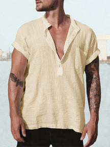 Fashion Cotton Linen Short Sleeve Shirt