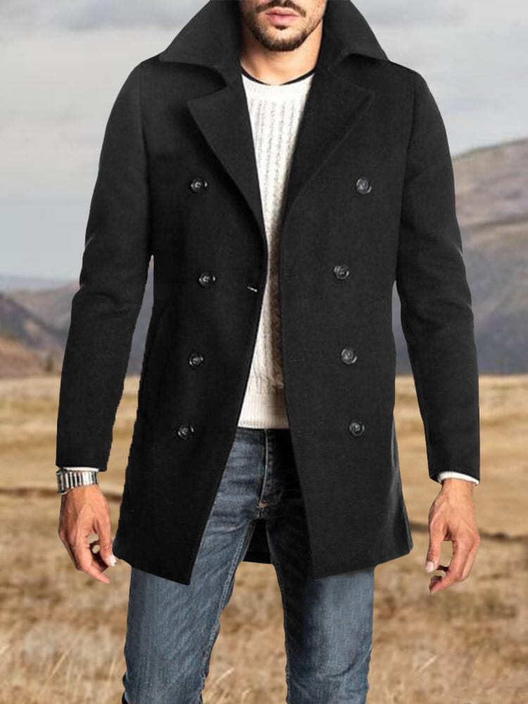 Stylish Double-Breasted Tweed Coat Coat coofandy Black M 