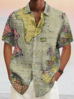 Coofandy Stylish Map Pattern Cotton Linen Shirt