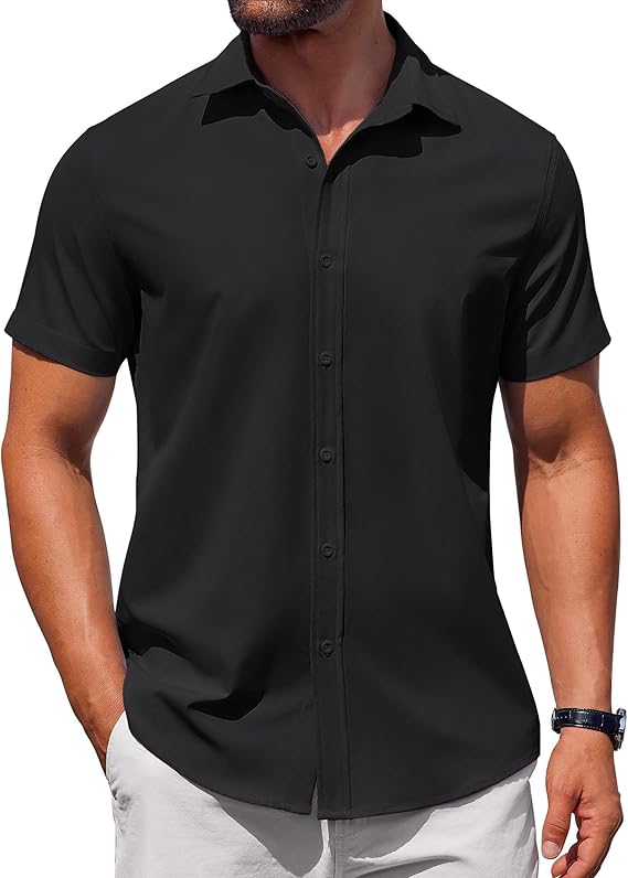 COOFANDY Men's Button Down Short Sleeve for Men Summer Business Casual Dress Shirt