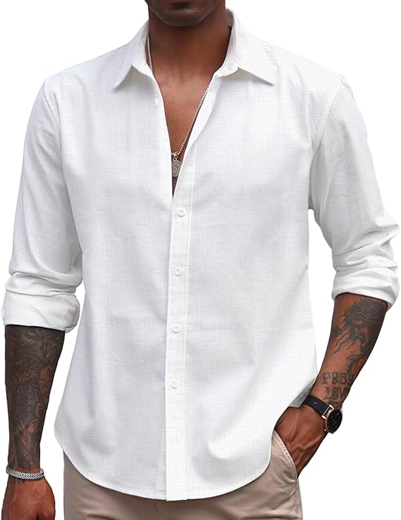 COOFANDY Men's Linen Casual Long Sleeve Button Down Summer Beach Shirt