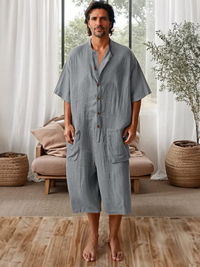Comfort Loose Fit 100% Cotton Jumpsuit Jumpsuit coofandy Grey M 