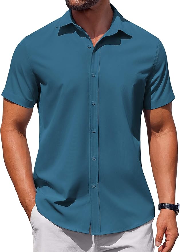 COOFANDY Men's Button Down Short Sleeve for Men Summer Business Casual Dress Shirt