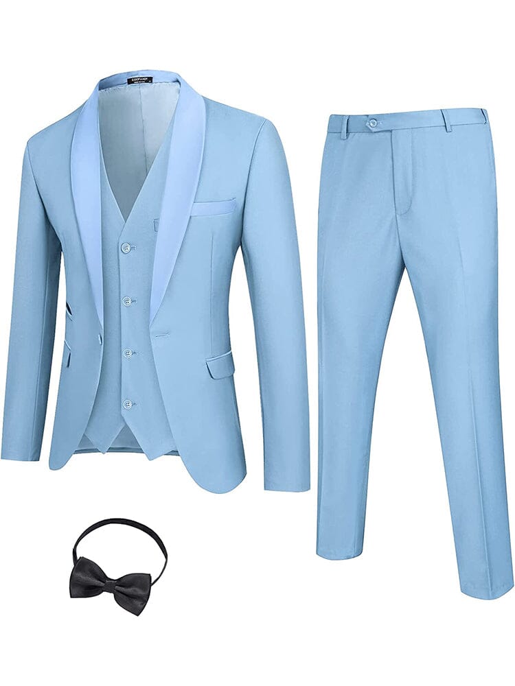 4 Pieces Suit Shawl Lapel Tuxedo Slim Fit Set (US Only) Suit Set COOFANDY Store Blue S 