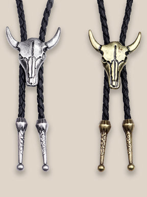 Western Cow Skull Bolo Tie Necklace