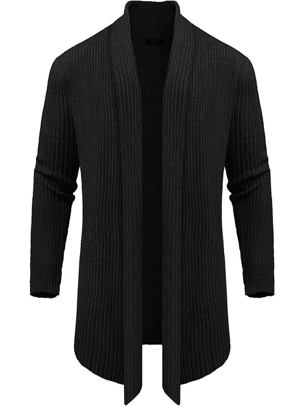 Knit Ruffle Drape Long Cardigan (US Only) Cardigans COOFANDY Store Black M 