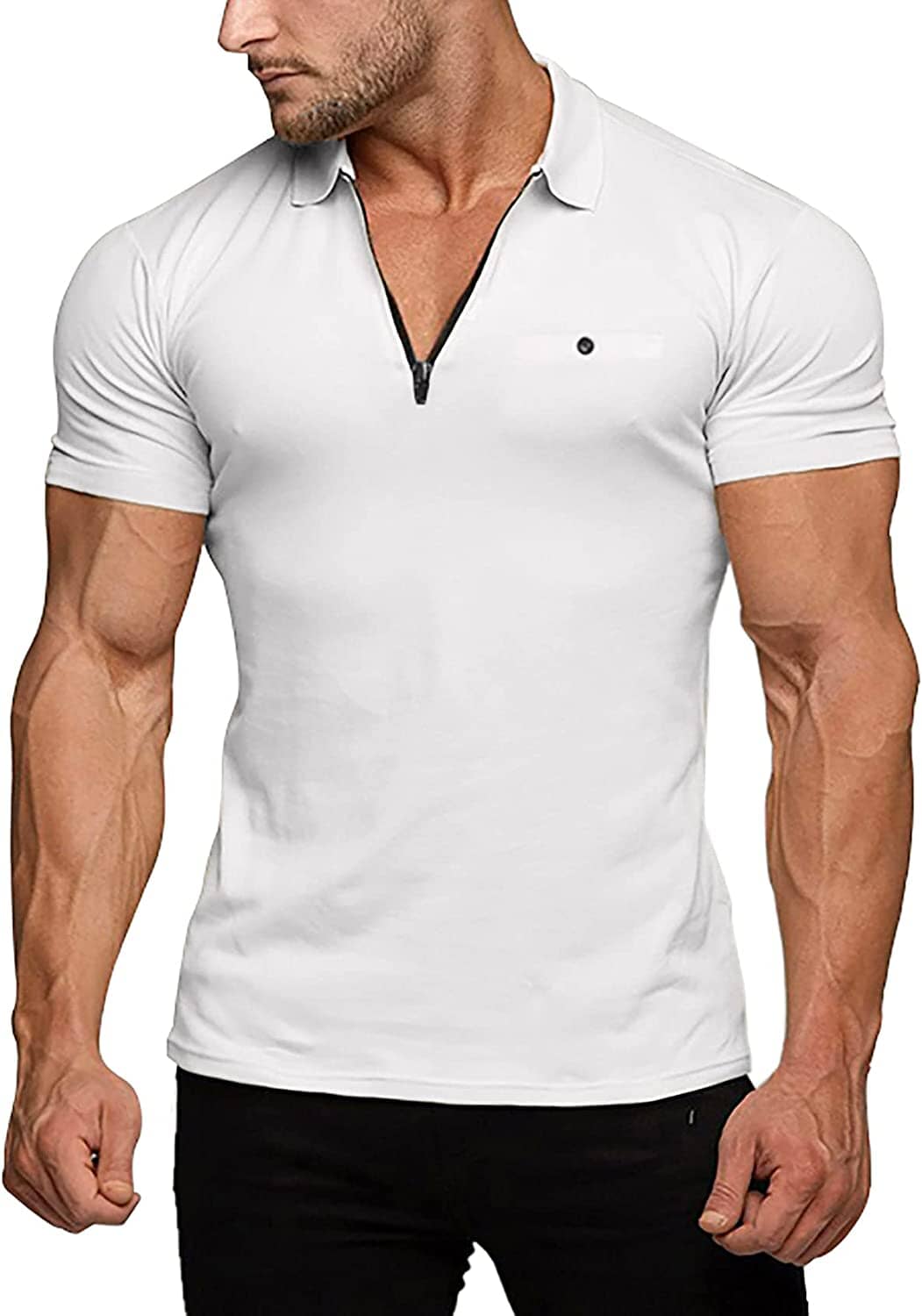 Slim Fit Zipper Polo Golf Shirt (US Only) Polos COOFANDY Store White S 