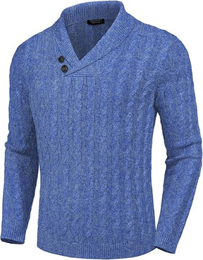 COOFANDY Men's Shawl Collar Pullover Sweater Slim Fit Casual Button Cable Knit Sweaters
