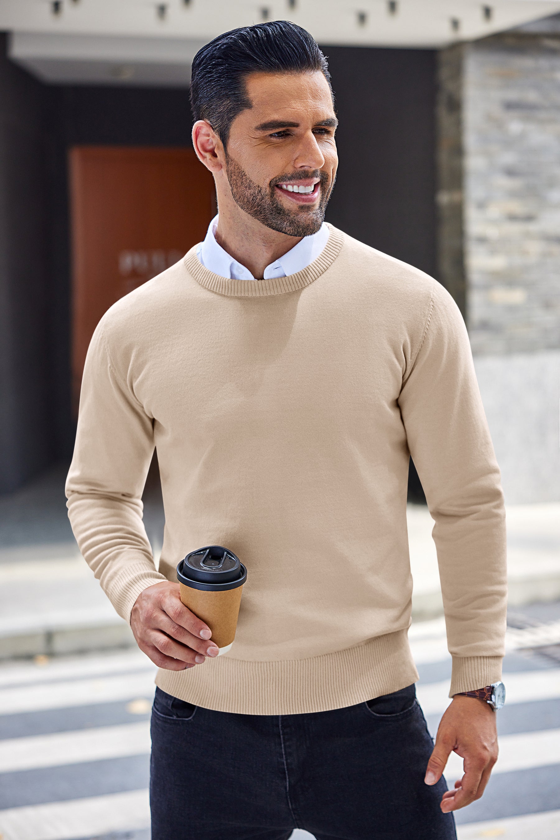 COOFANDY Men's Crew Neck Sweater Slim Fit Lightweight Sweatshirts Knitted Pullover for Casual Or Dressy Wear
