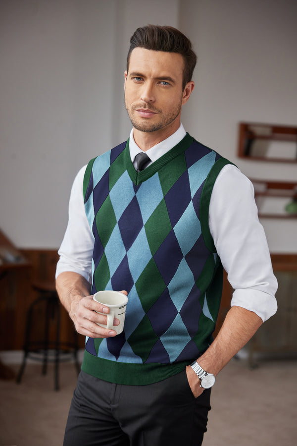 COOFANDY Men's Sleeveless V Neck Pullover Sweater Slim Fit Casual Argyle Sweater Vest