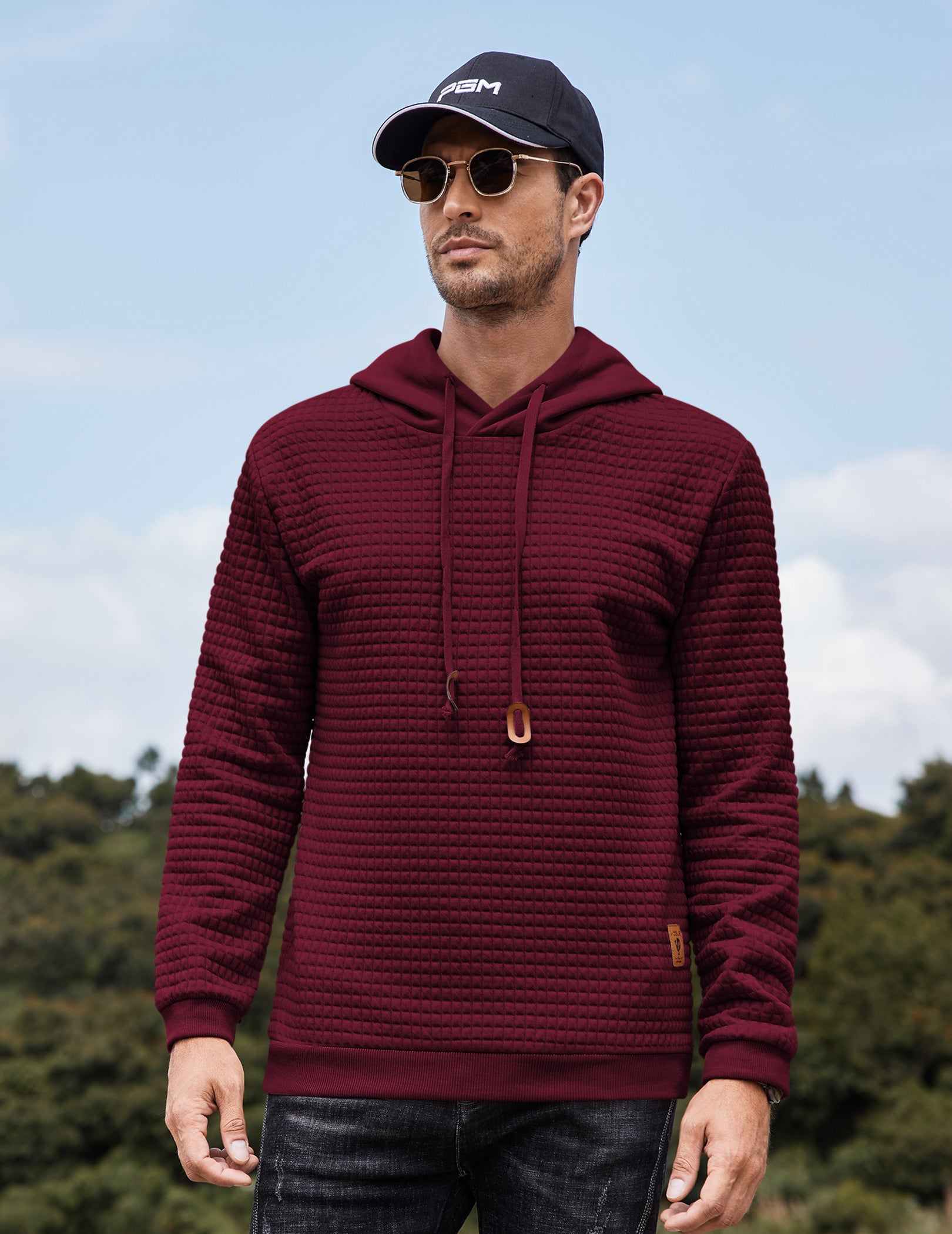 COOFANDY Mens Hooded Sweatshirt Casual Long Sleeve Drawstring Waffle Knit Pullover Hoodies