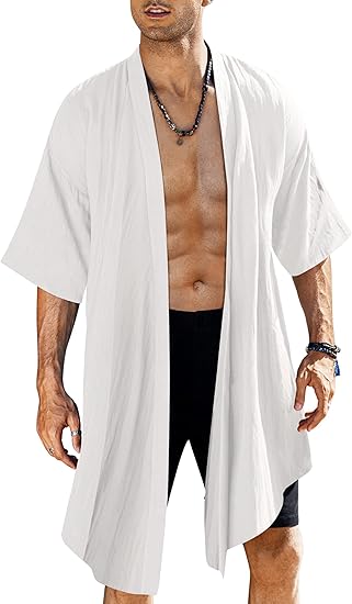 COOFANDY Men's Ruffle Shawl Collar Lightweight Cardigan Long Kimono Jackets Open Front Drape Cape Coat