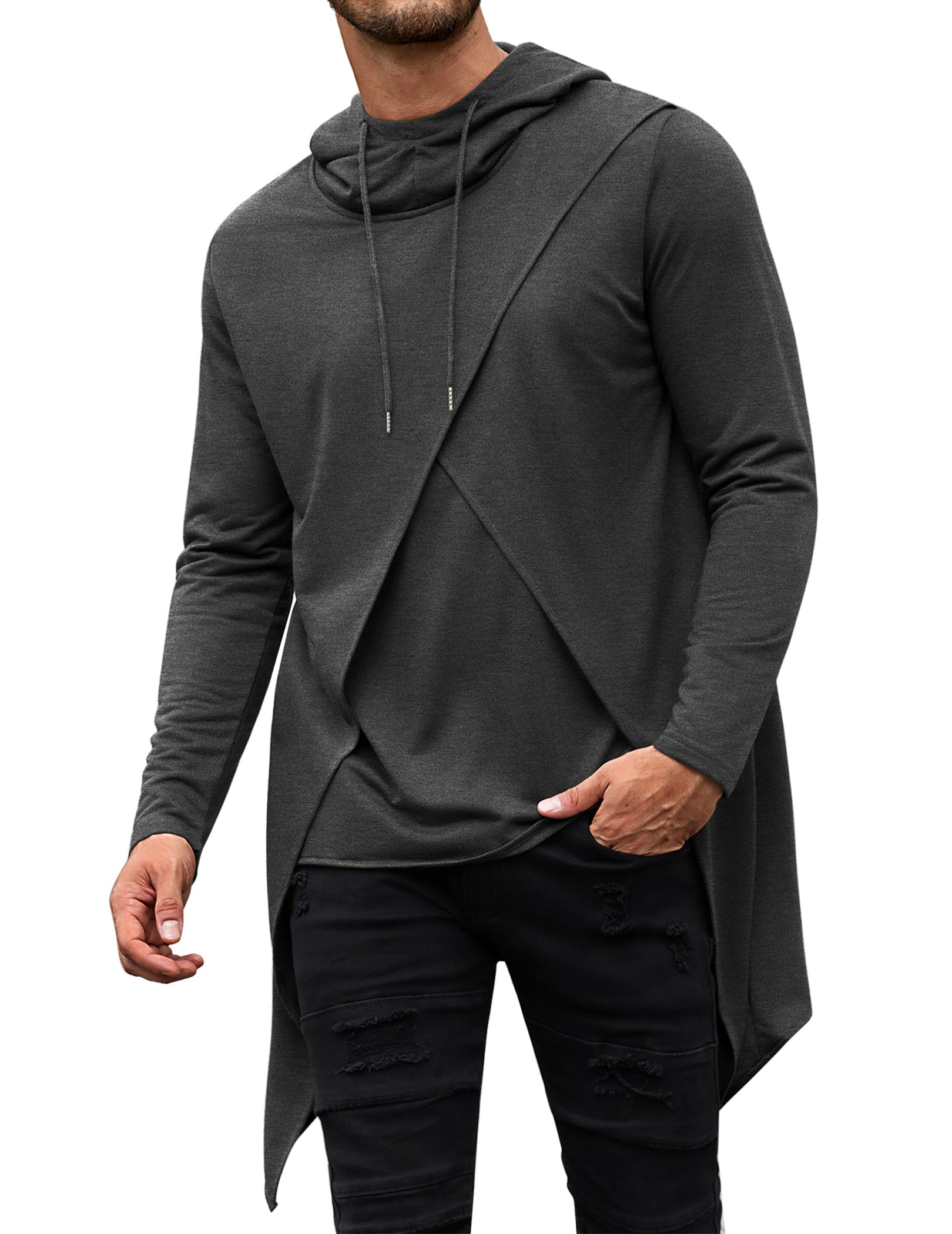 COOFANDY Men's Slim Fit Hoodie Lightweight Hooded Sweatshirt Casual Hip Hop Long Length Cloak Hooded Cape Pullover