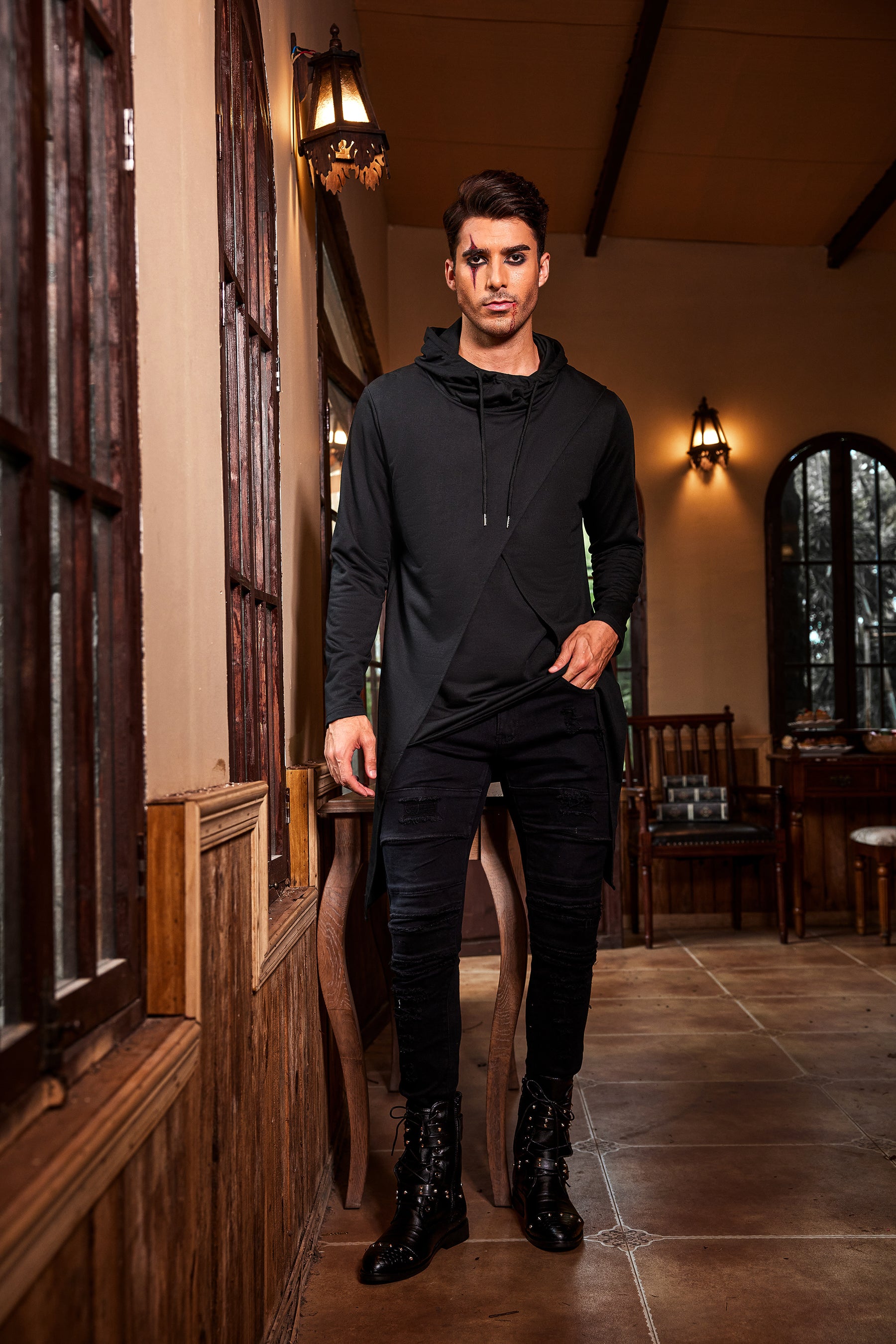 COOFANDY Men's Slim Fit Hoodie Lightweight Hooded Sweatshirt Casual Hip Hop Long Length Cloak Hooded Cape Pullover
