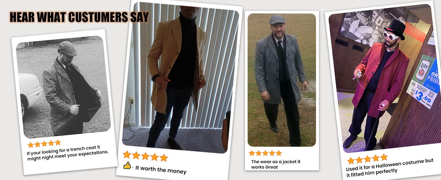 COOFANDY Men's Wool Blend Coat with Detachable Plaid Scarfs Notched Collar Single Breasted Pea Coat Trench Overcoat S-XXL