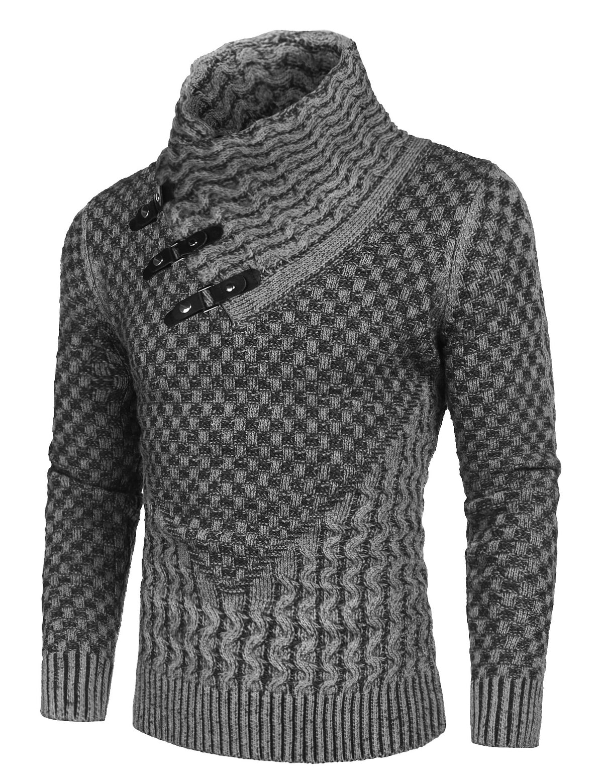 COOFANDY Men's Knitted Turtleneck Sweater Long Sleeve Slim Fit Designer Shawl Collar Pullover