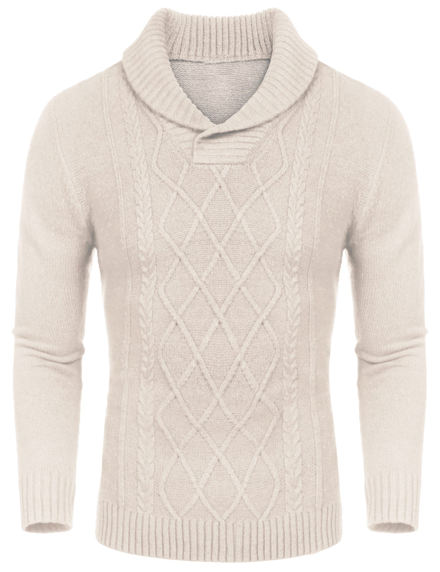 COOFANDY Men's Shawl Collar Sweaters V-Neck Relaxed Fit Cable Pullovers