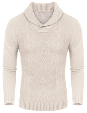 COOFANDY Men's Shawl Collar Sweaters V-Neck Relaxed Fit Cable Pullovers