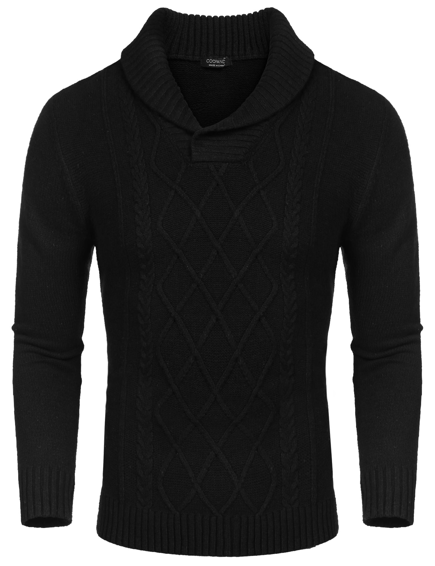 COOFANDY Men's Shawl Collar Sweaters V-Neck Relaxed Fit Cable Pullovers