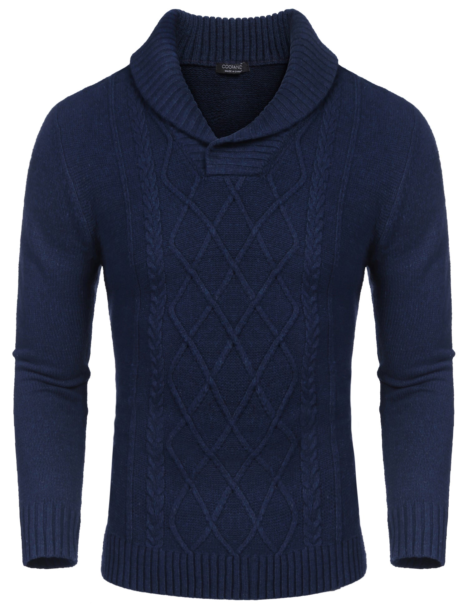 COOFANDY Men's Shawl Collar Sweaters V-Neck Relaxed Fit Cable Pullovers