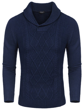 COOFANDY Men's Shawl Collar Sweaters V-Neck Relaxed Fit Cable Pullovers