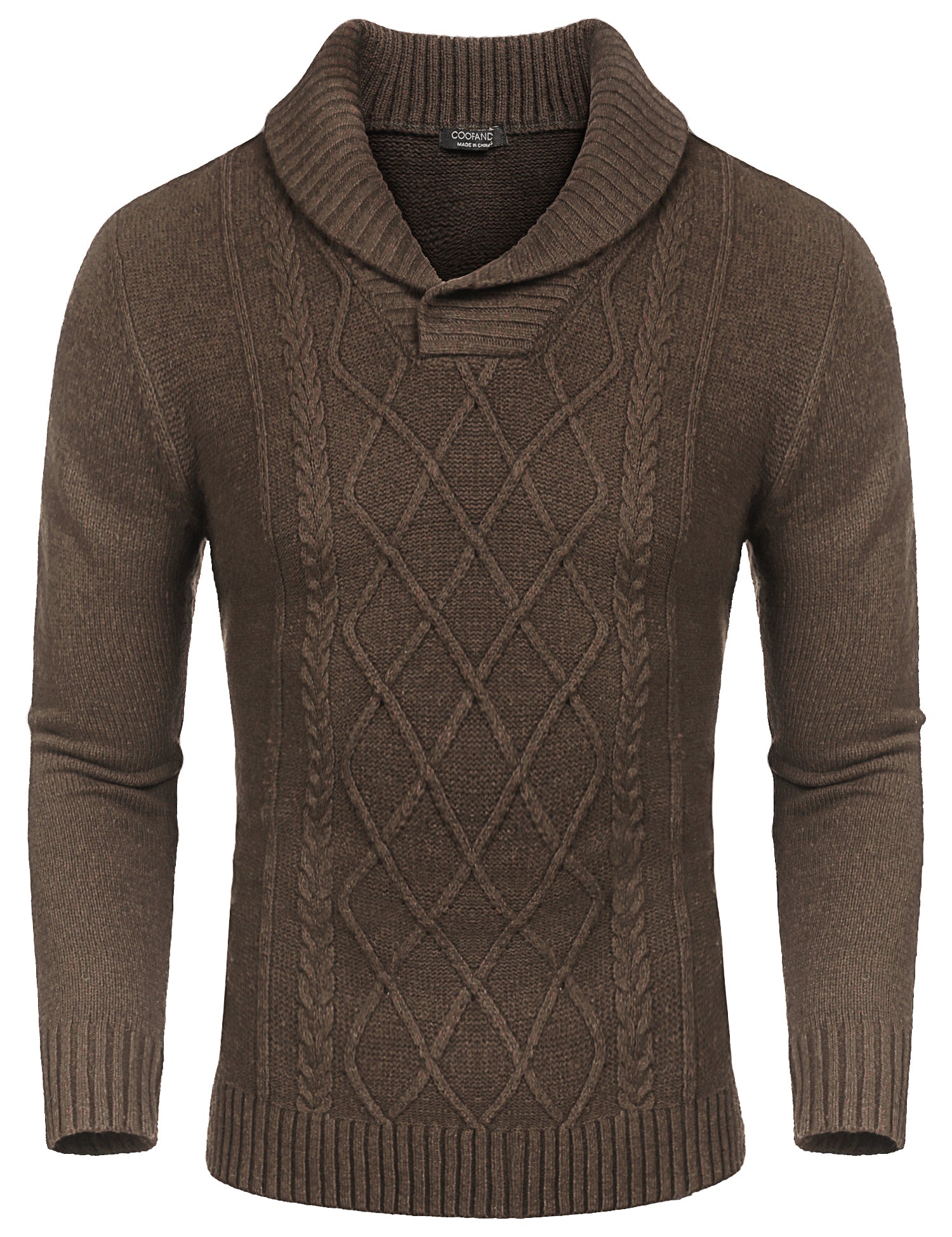 COOFANDY Men's Shawl Collar Sweaters V-Neck Relaxed Fit Cable Pullovers