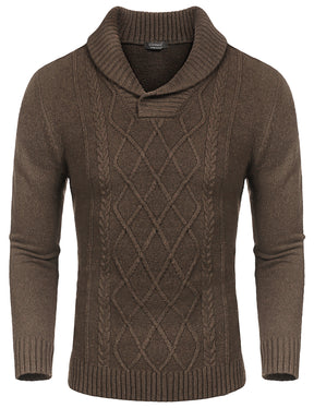 COOFANDY Men's Shawl Collar Sweaters V-Neck Relaxed Fit Cable Pullovers
