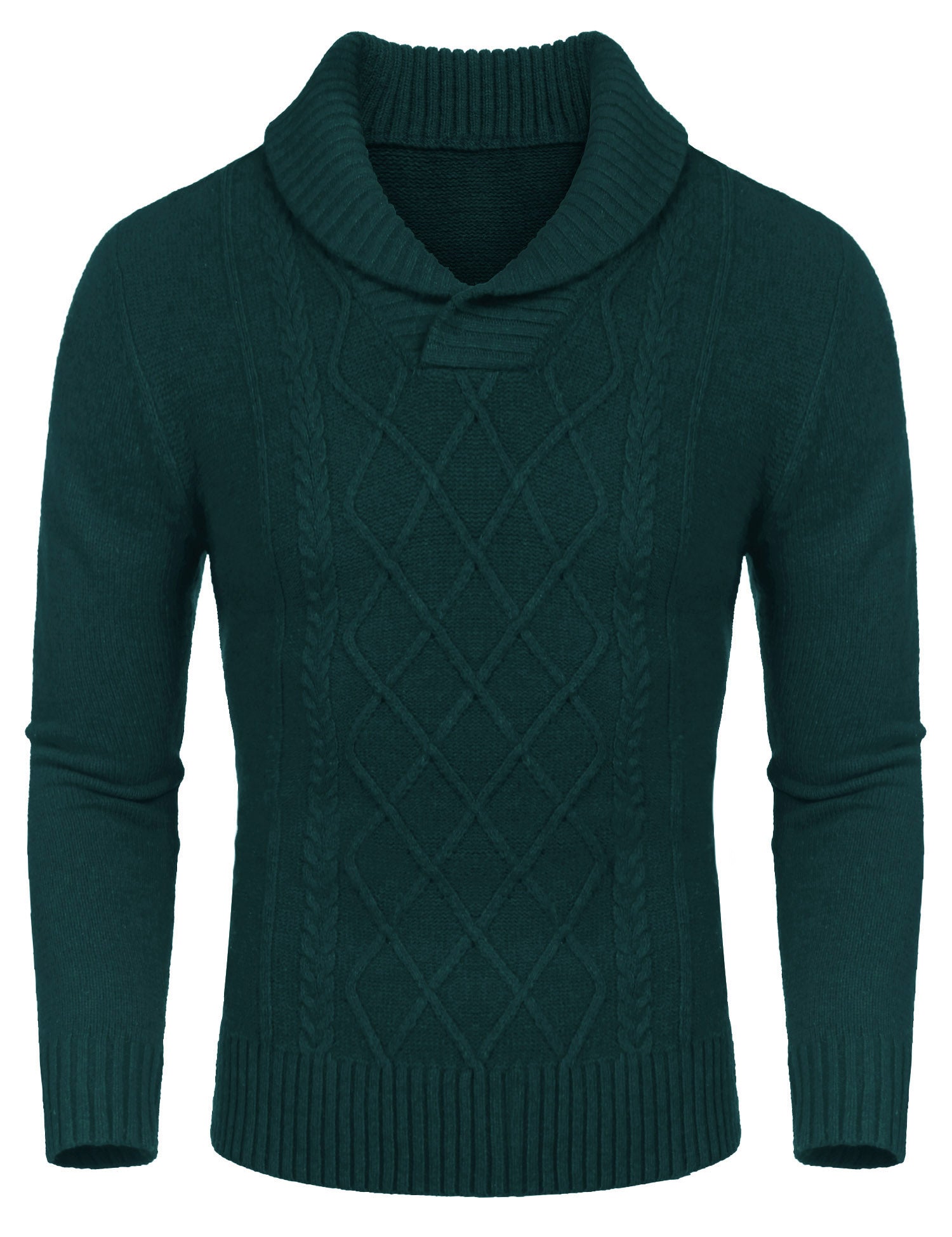 COOFANDY Men's Shawl Collar Sweaters V-Neck Relaxed Fit Cable Pullovers