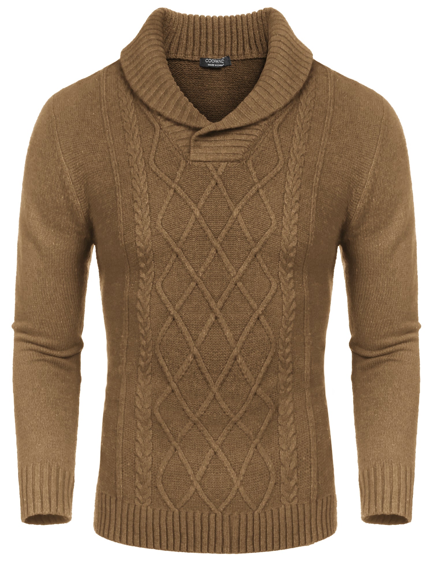 COOFANDY Men's Shawl Collar Sweaters V-Neck Relaxed Fit Cable Pullovers
