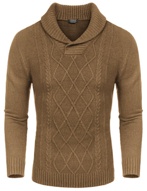 COOFANDY Men's Shawl Collar Sweaters V-Neck Relaxed Fit Cable Pullovers