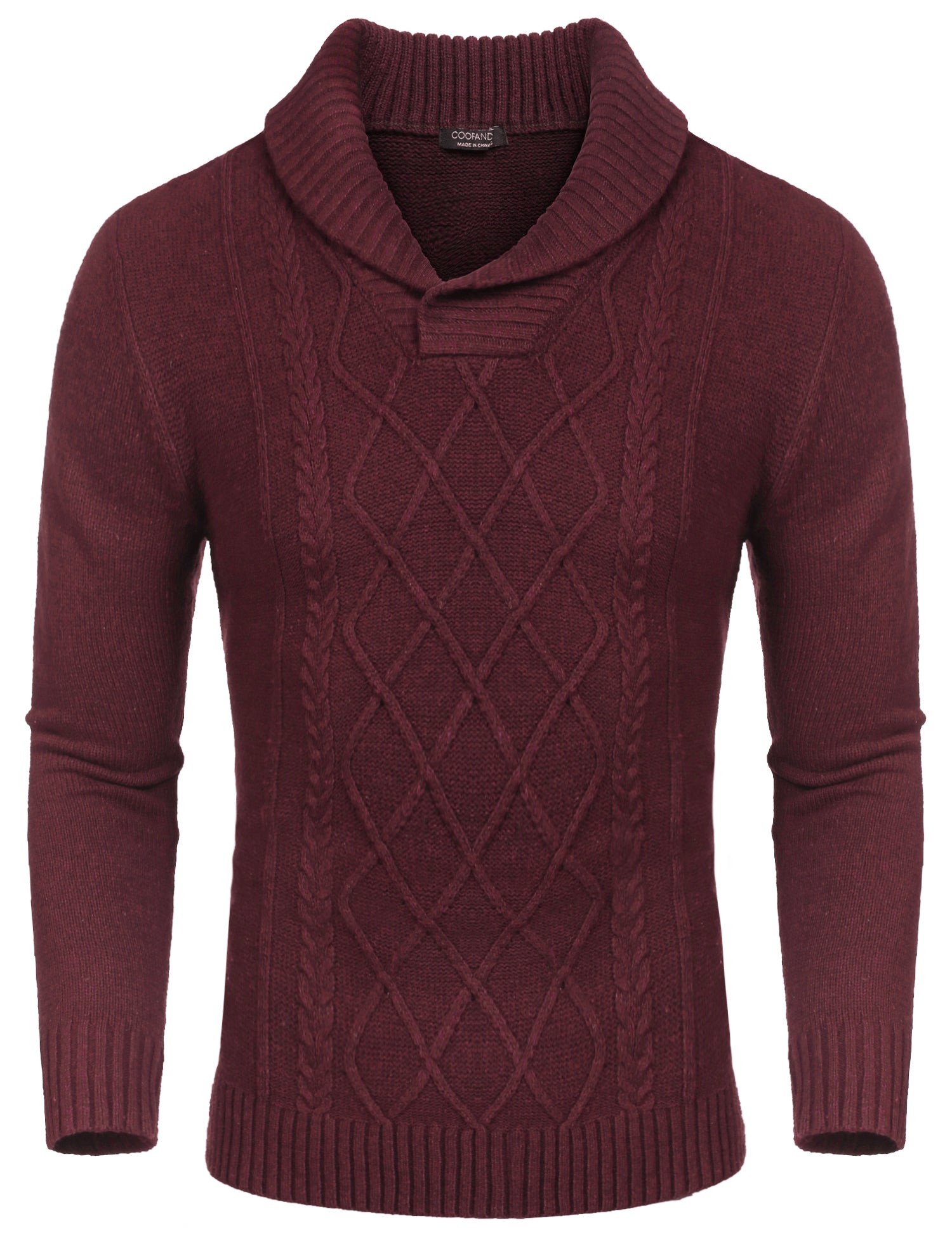 COOFANDY Men's Shawl Collar Sweaters V-Neck Relaxed Fit Cable Pullovers