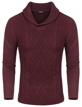 COOFANDY Men's Shawl Collar Sweaters V-Neck Relaxed Fit Cable Pullovers