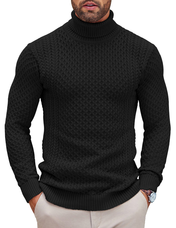 COOFANDY Men's Slim Fit Turtleneck Sweater Casual Knitted Twisted Pullover Solid Sweaters