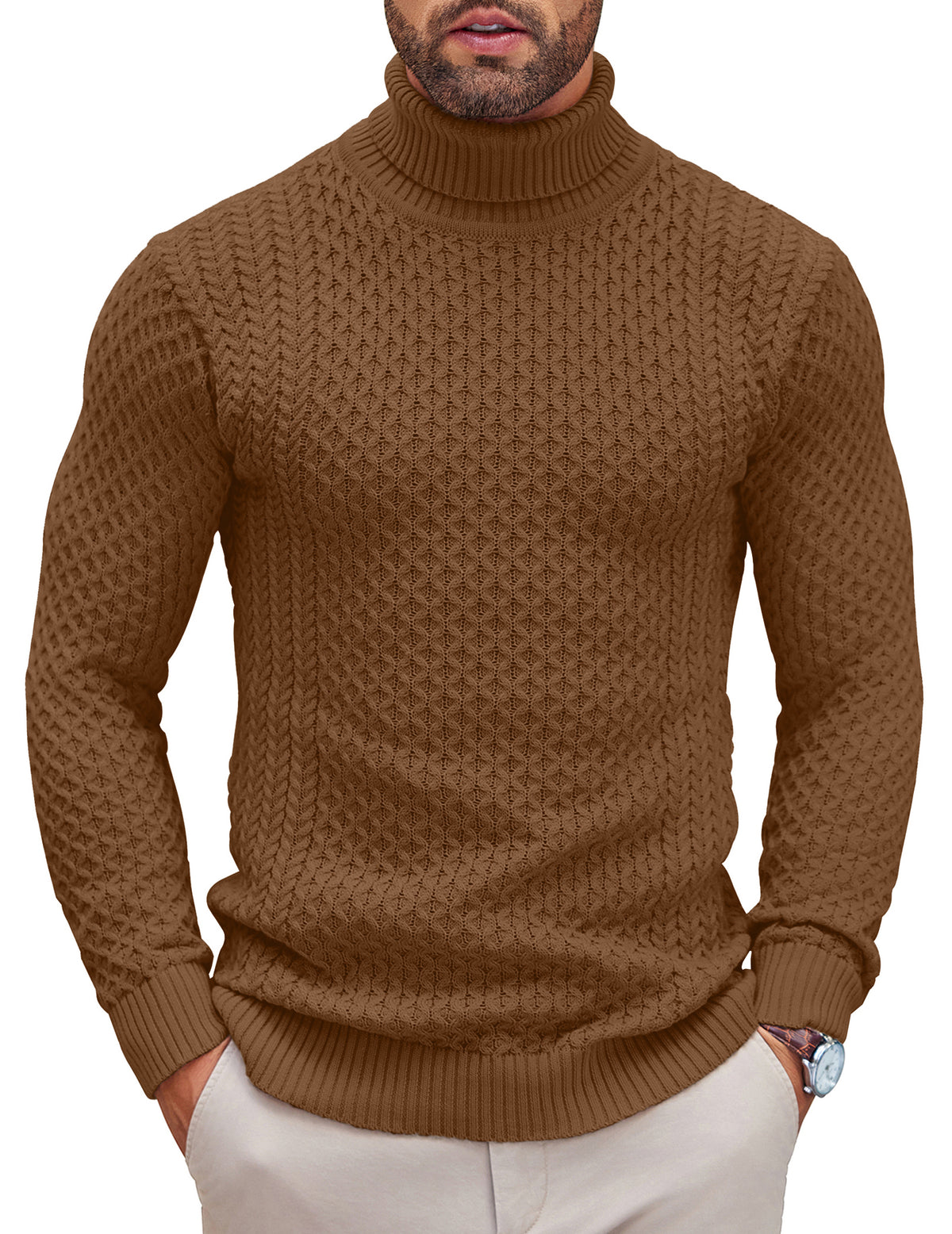 COOFANDY Men's Slim Fit Turtleneck Sweater Casual Knitted Twisted Pullover Solid Sweaters