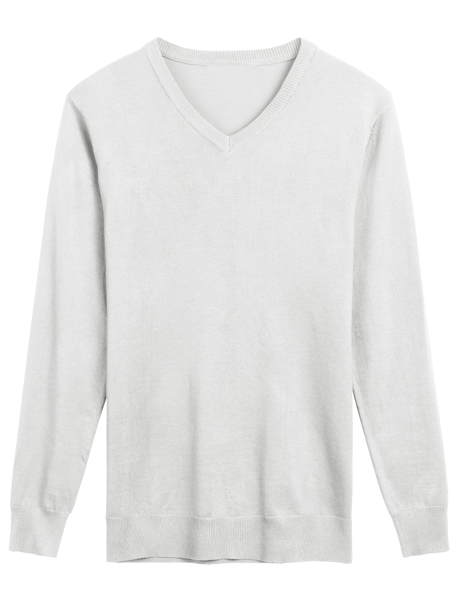 COOFANDY Men Casual V Neck Sweater Ribbed Knit Slim Fit Long Sleeve Pullover Top White