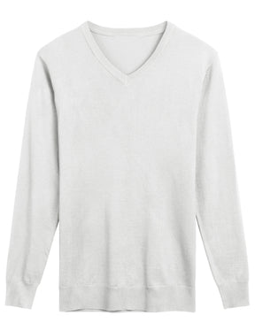 COOFANDY Men Casual V Neck Sweater Ribbed Knit Slim Fit Long Sleeve Pullover Top White