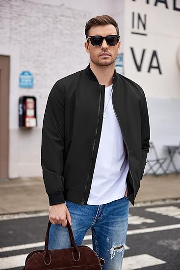 COOFANDY Men Bomber Jacket Lightweight Windbreaker Jackets Casual Softshell Flight Fashion Winter Fall Coat with Pocket